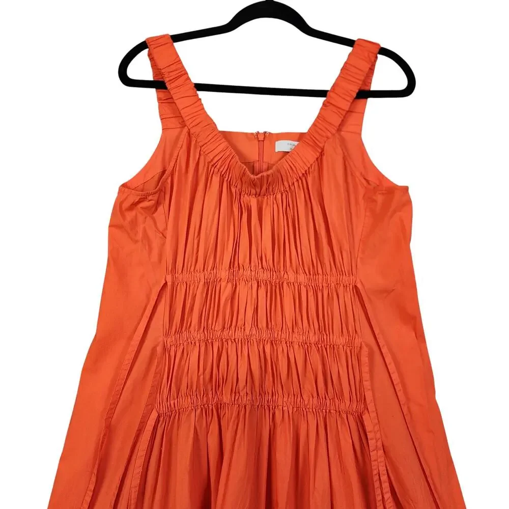 Eudon Choi Womens Midi Ruched Tiered Dress Size 12 Orange Tiered Smocked Peasant